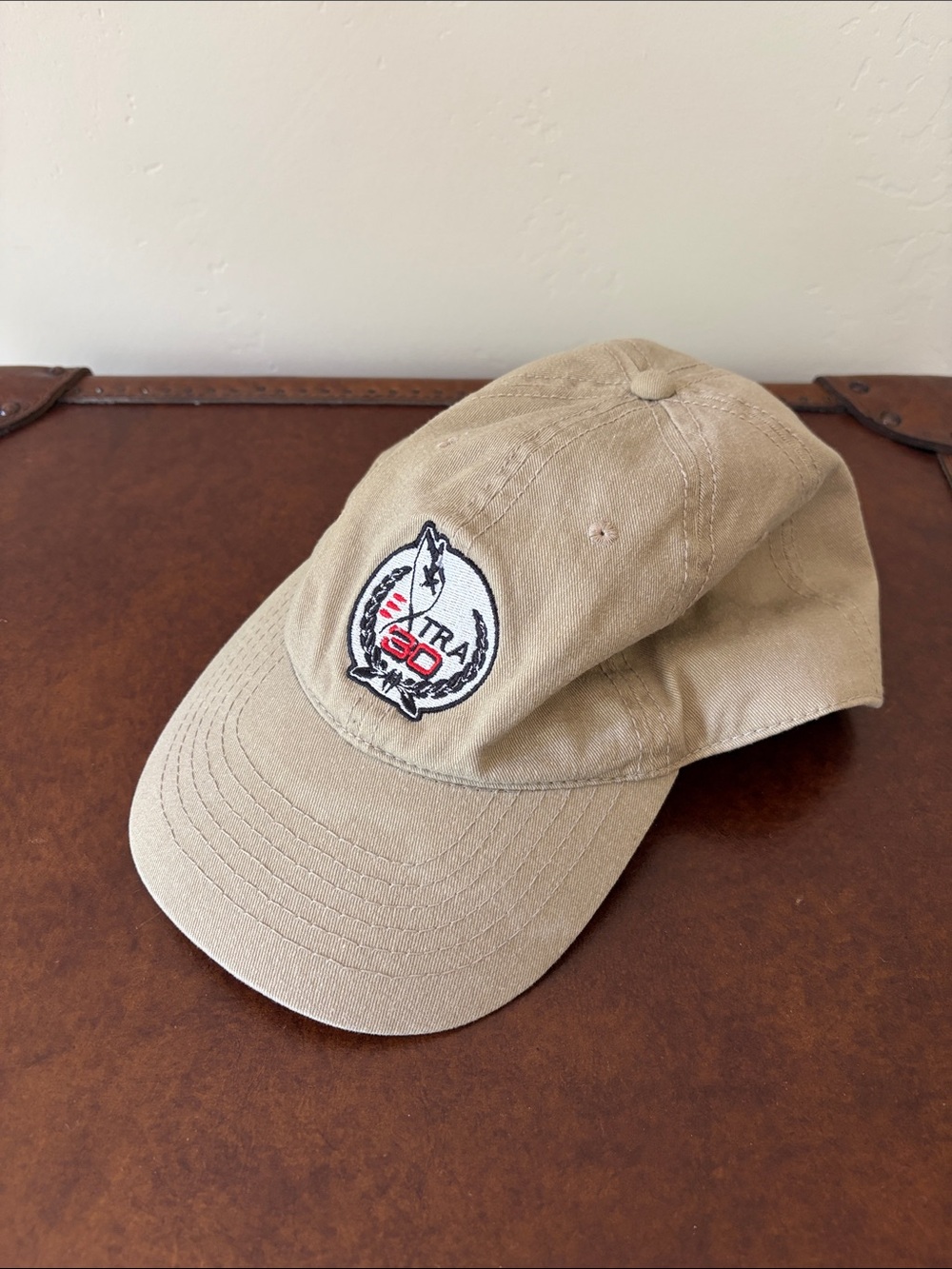 Khaki Beige Cotton Baseball Cap with Embroidered Patch